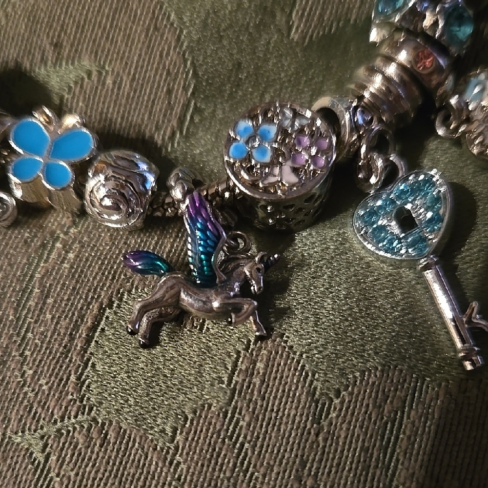 Silver and Blue Pegasus Charm Bracelet